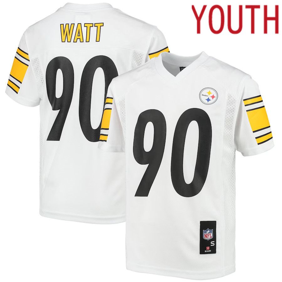 Youth Pittsburgh Steelers 90 T.J. Watt White Replica Player NFL Jersey